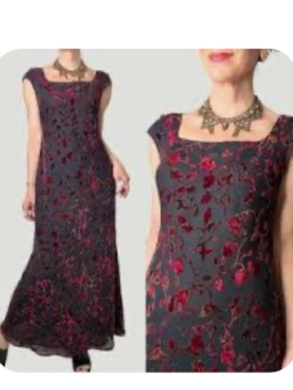 Vintage Y2K Black Sheer Floral Burnout Velvet Maxi Dress Dark Fairycore Goth 6